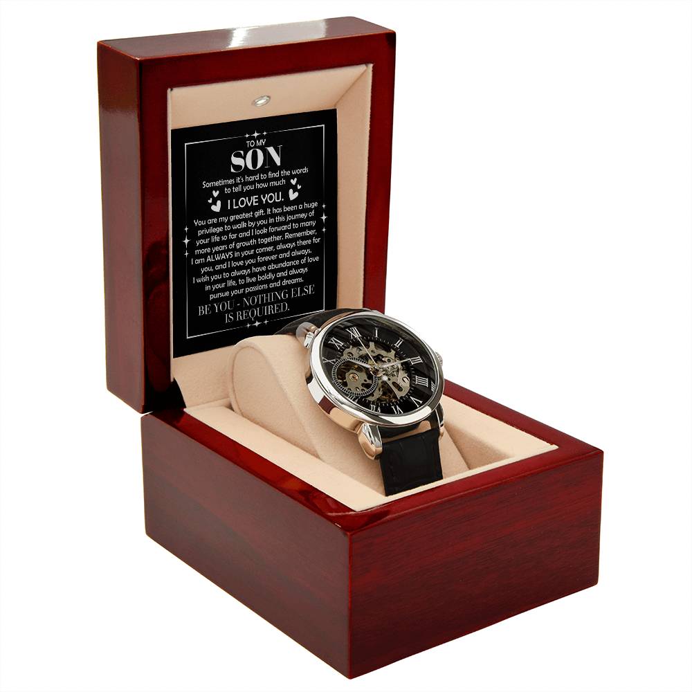 To My Son: The Openwork Skeleton Watch Edition – Premium Men's Timepiece & Message Card