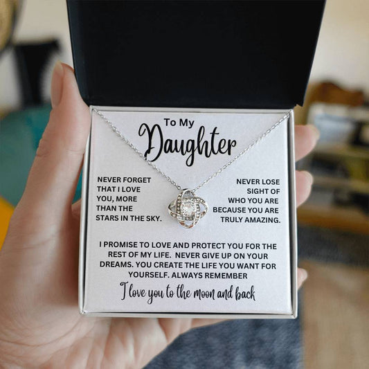 To My Daughter - I Love You To The Moon And Back - Love Knot Necklace