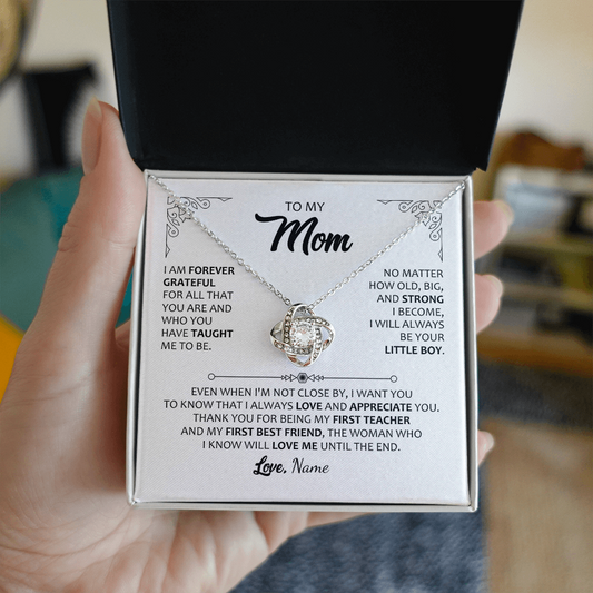 To My Mom Love Knot Necklace with Personalized Message Card