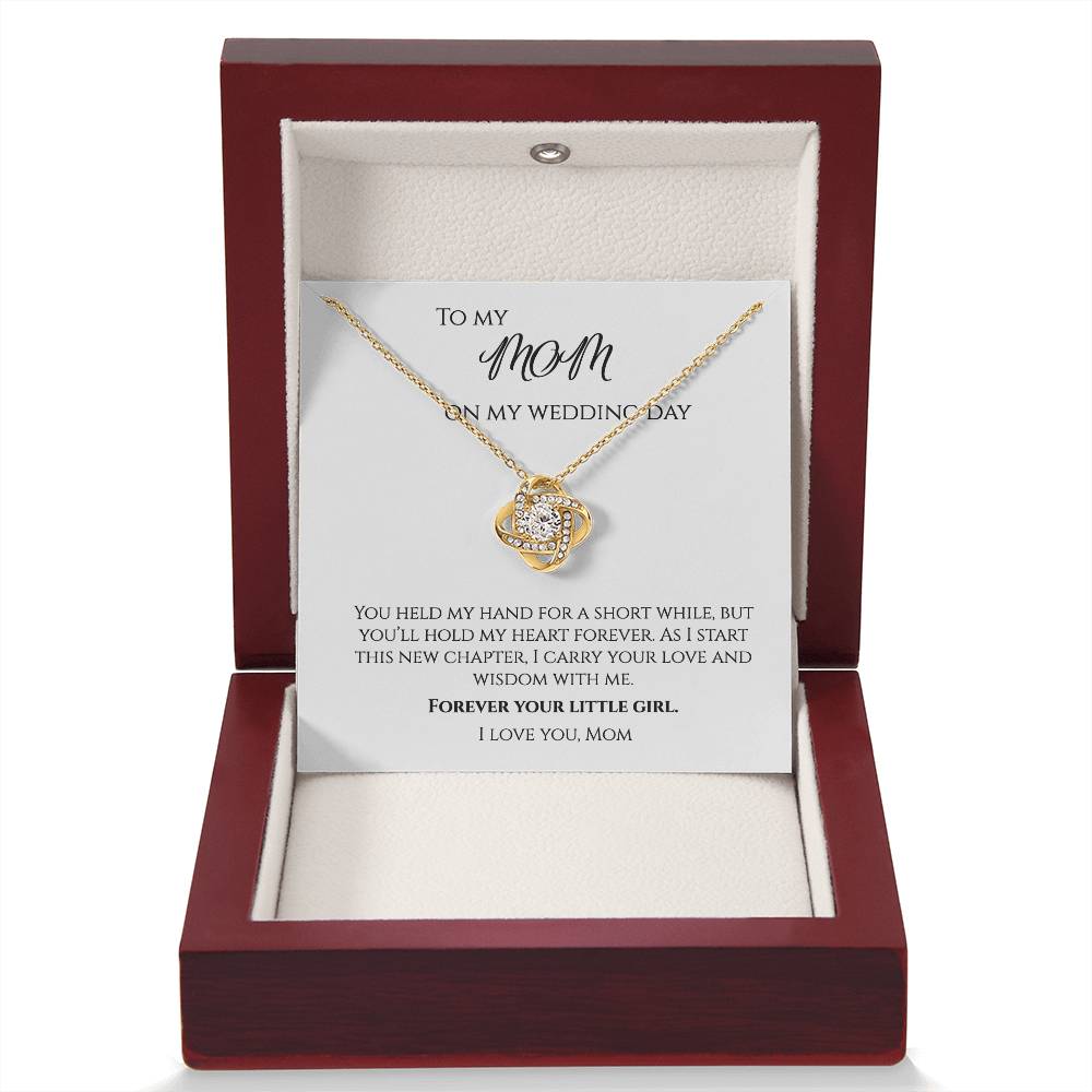 To My Mom on My Wedding Day Love Knot Necklace, Mother of the Bride Gift from Daughter, Wedding Jewelry for Mom with Message Card