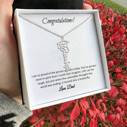 Graduation Cap Name Necklace - Gift From Dad