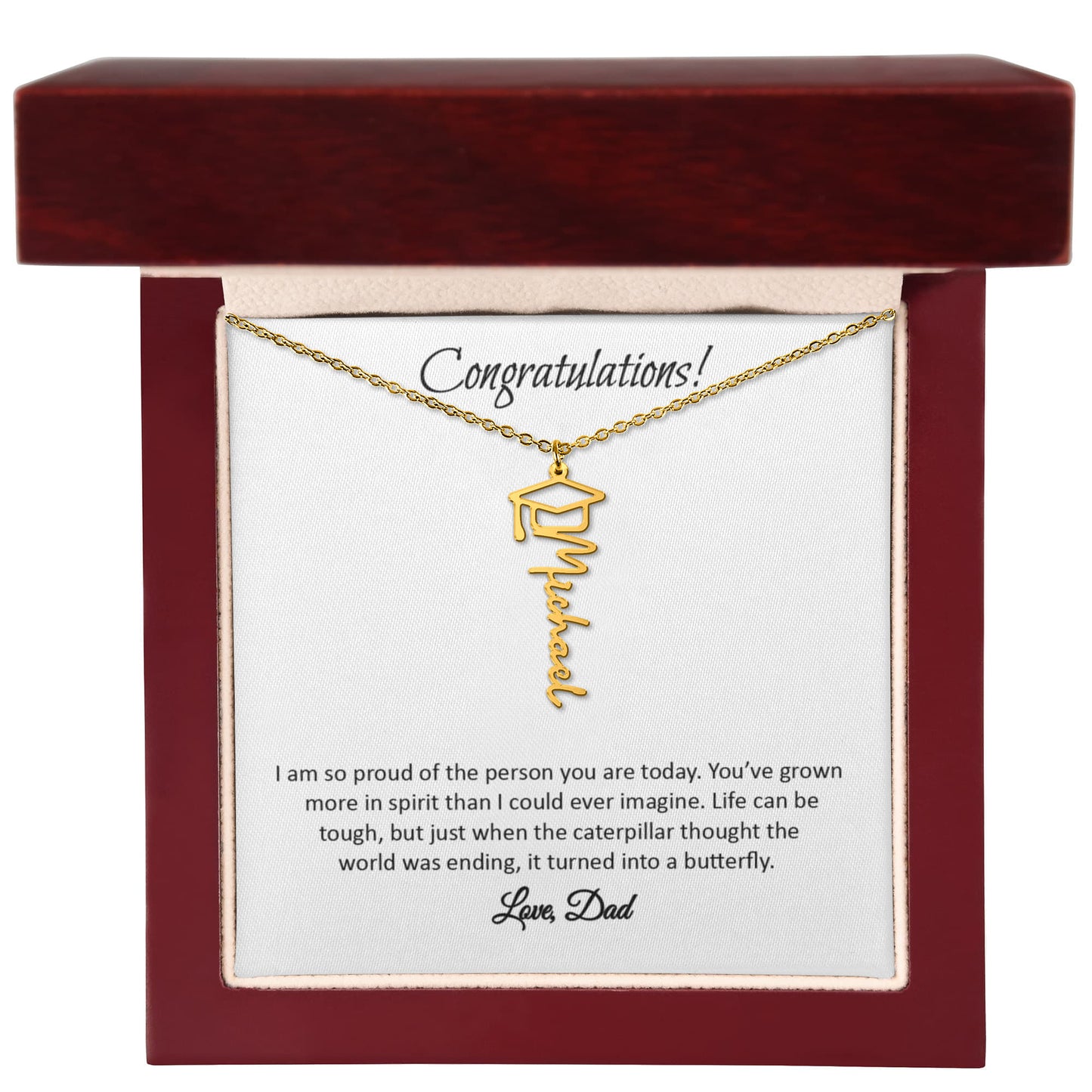 Graduation Cap Name Necklace - Gift From Dad