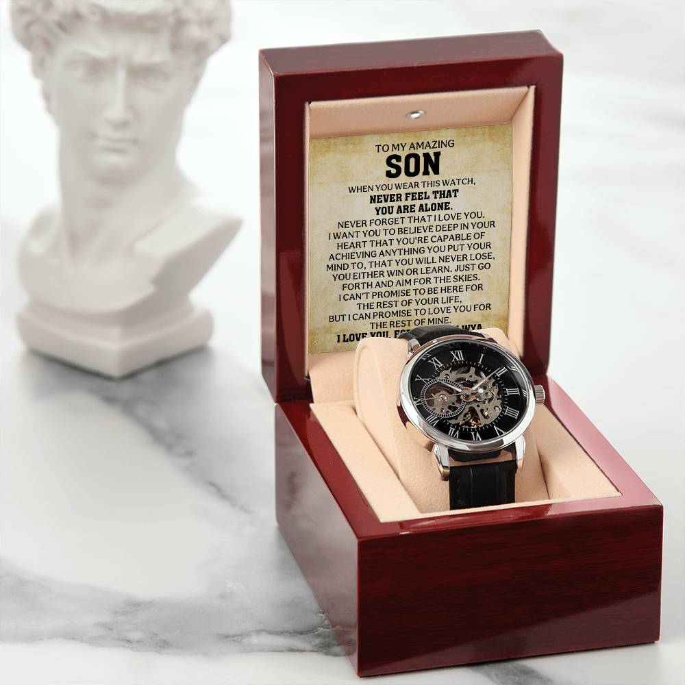 A Timeless Gift for My Son | Luxury Openwork Skeleton Watch & Keepsake Message Card