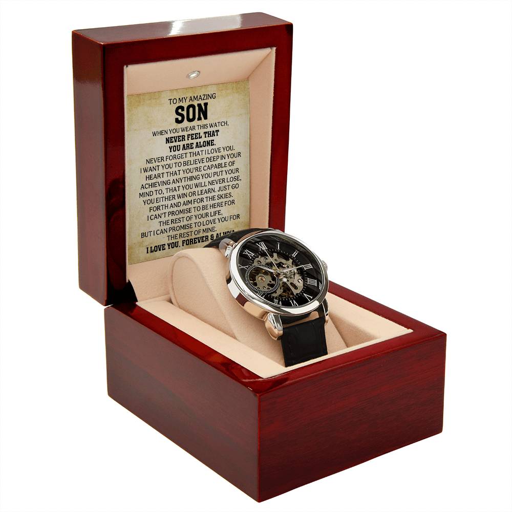 A Timeless Gift for My Son | Luxury Openwork Skeleton Watch & Keepsake Message Card