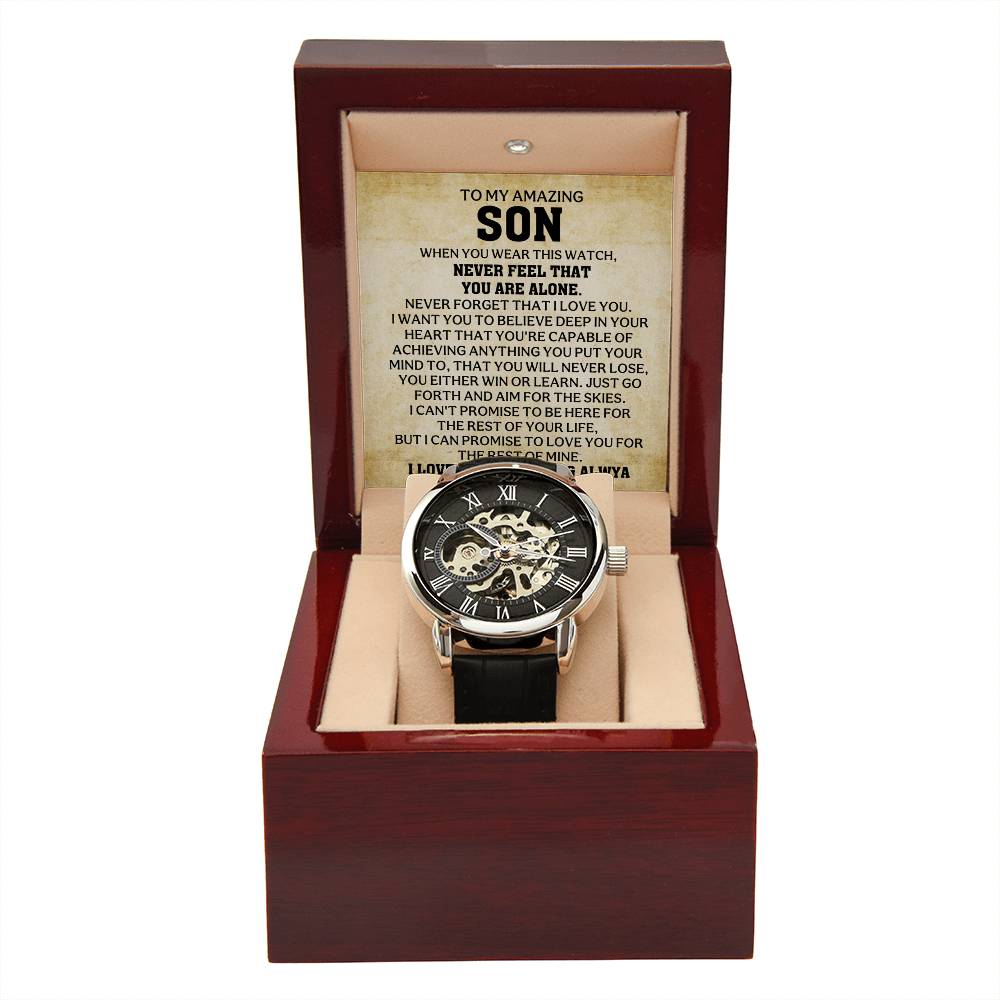 A Timeless Gift for My Son | Luxury Openwork Skeleton Watch & Keepsake Message Card