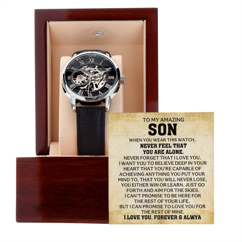 A Timeless Gift for My Son | Luxury Openwork Skeleton Watch & Keepsake Message Card