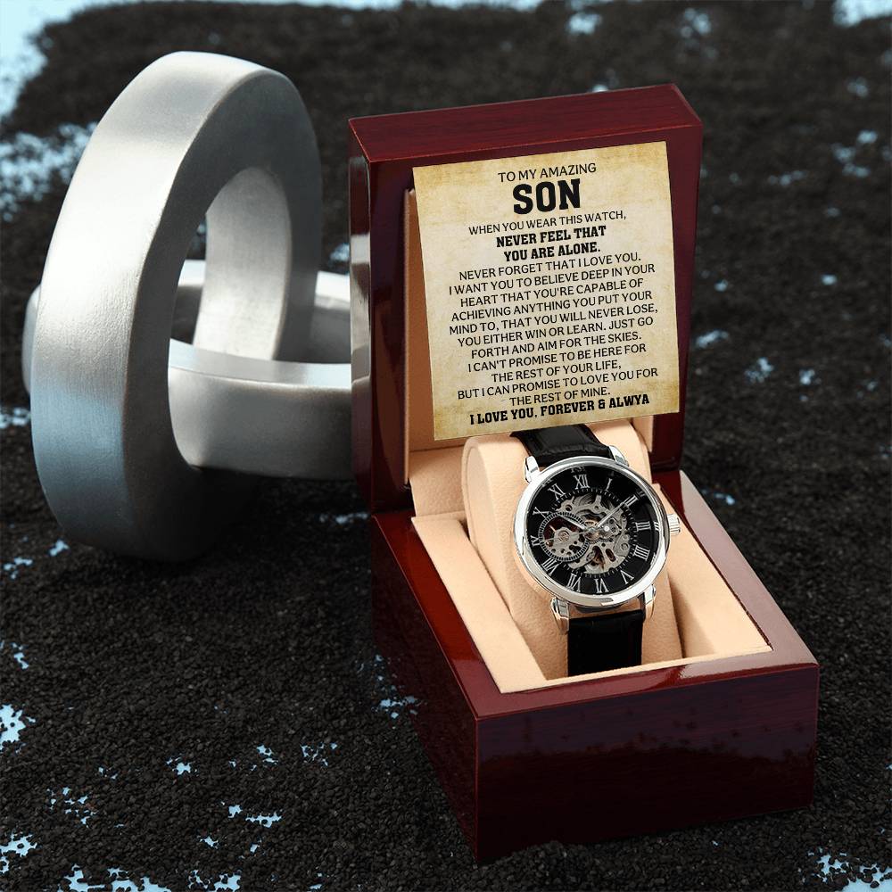 A Timeless Gift for My Son | Luxury Openwork Skeleton Watch & Keepsake Message Card