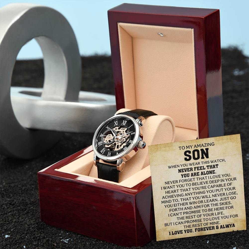 A Timeless Gift for My Son | Luxury Openwork Skeleton Watch & Keepsake Message Card