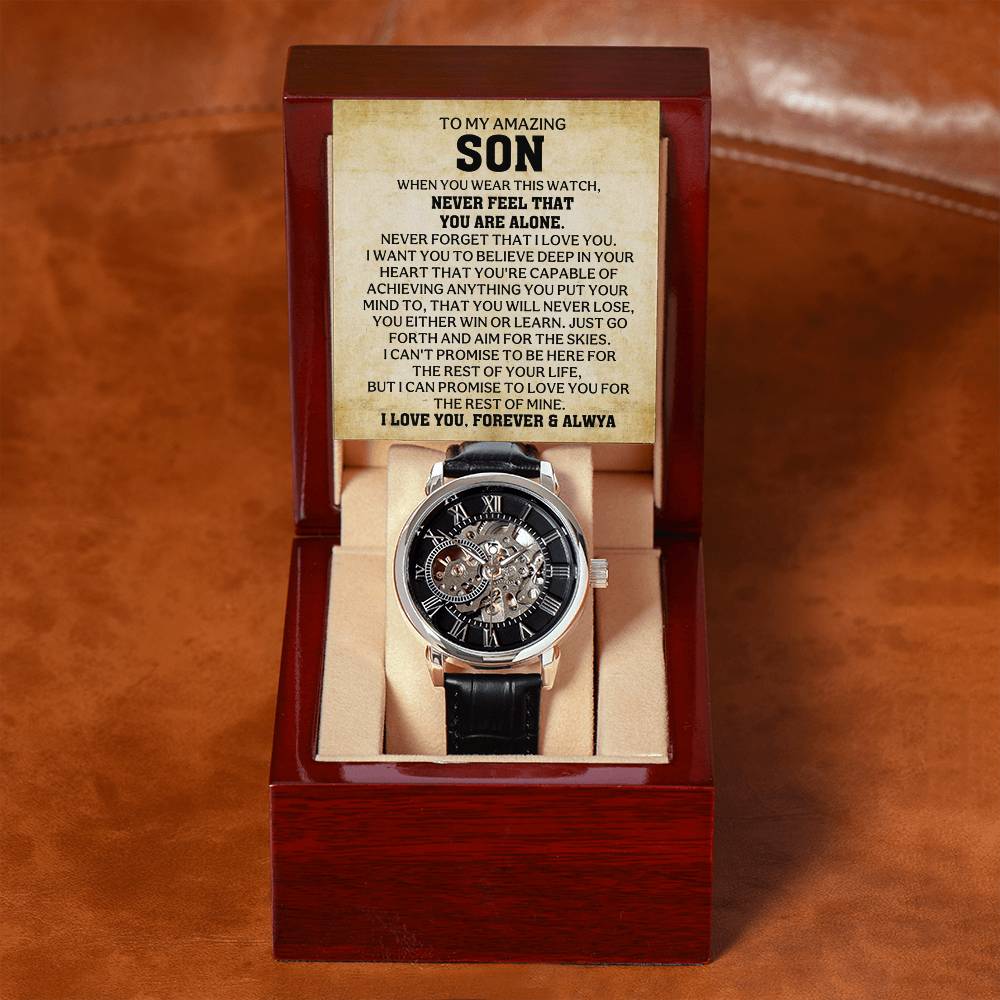 A Timeless Gift for My Son | Luxury Openwork Skeleton Watch & Keepsake Message Card