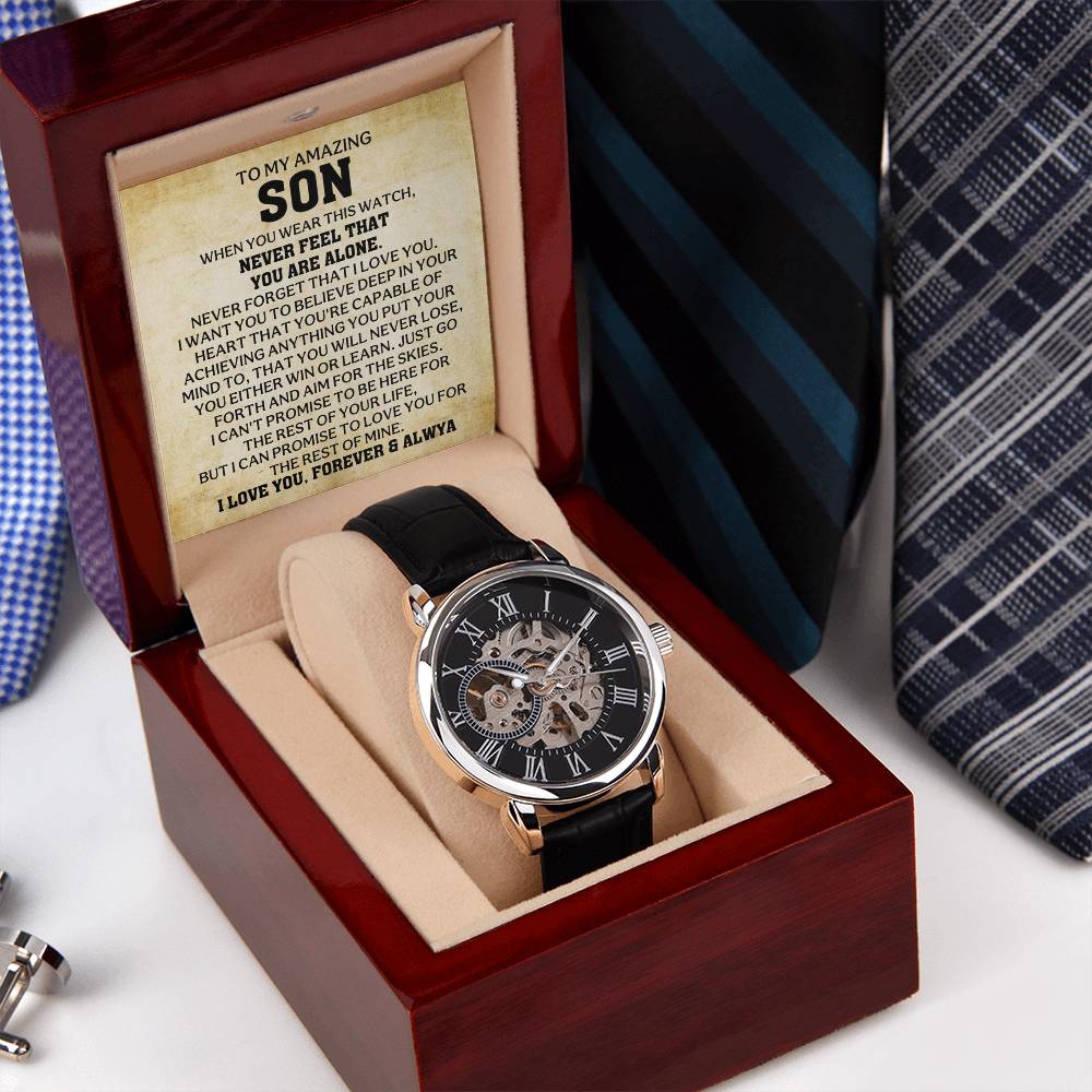 A Timeless Gift for My Son | Luxury Openwork Skeleton Watch & Keepsake Message Card