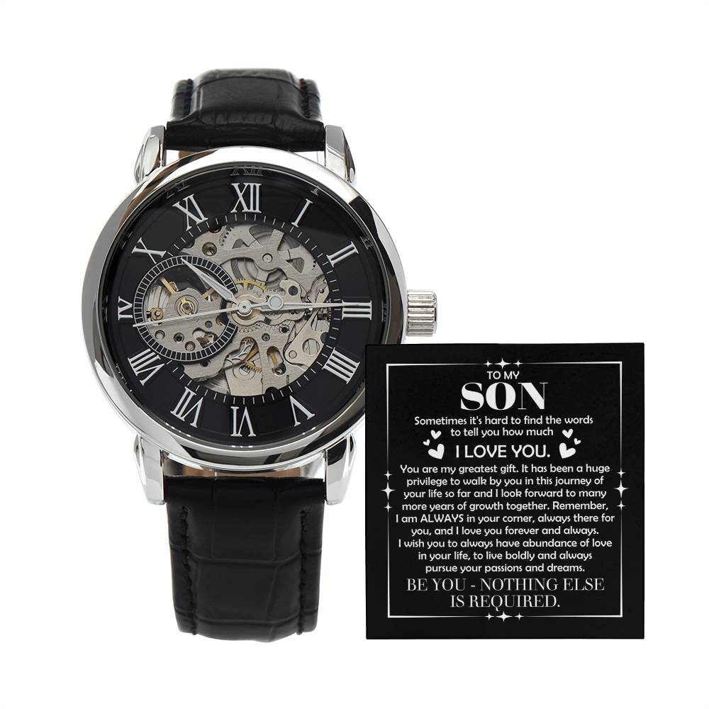 To My Son: The Openwork Skeleton Watch Edition – Premium Men's Timepiece & Message Card