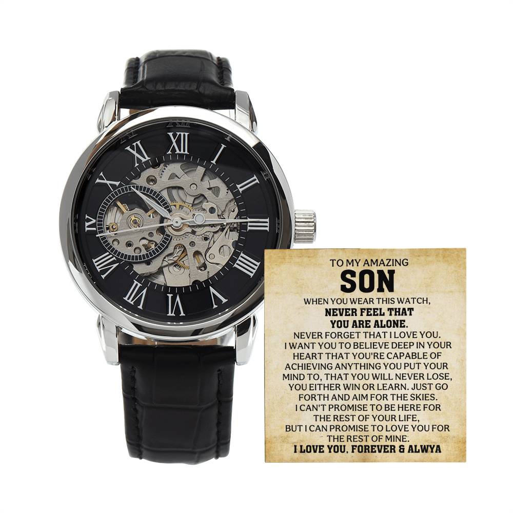 A Timeless Gift for My Son | Luxury Openwork Skeleton Watch & Keepsake Message Card