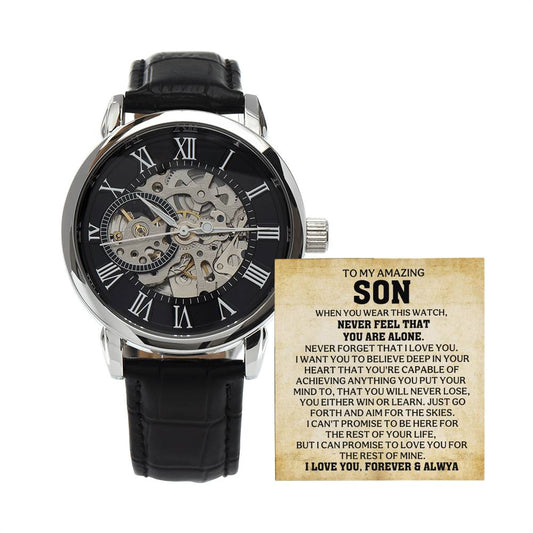 A Timeless Gift for My Son | Luxury Openwork Skeleton Watch & Keepsake Message Card