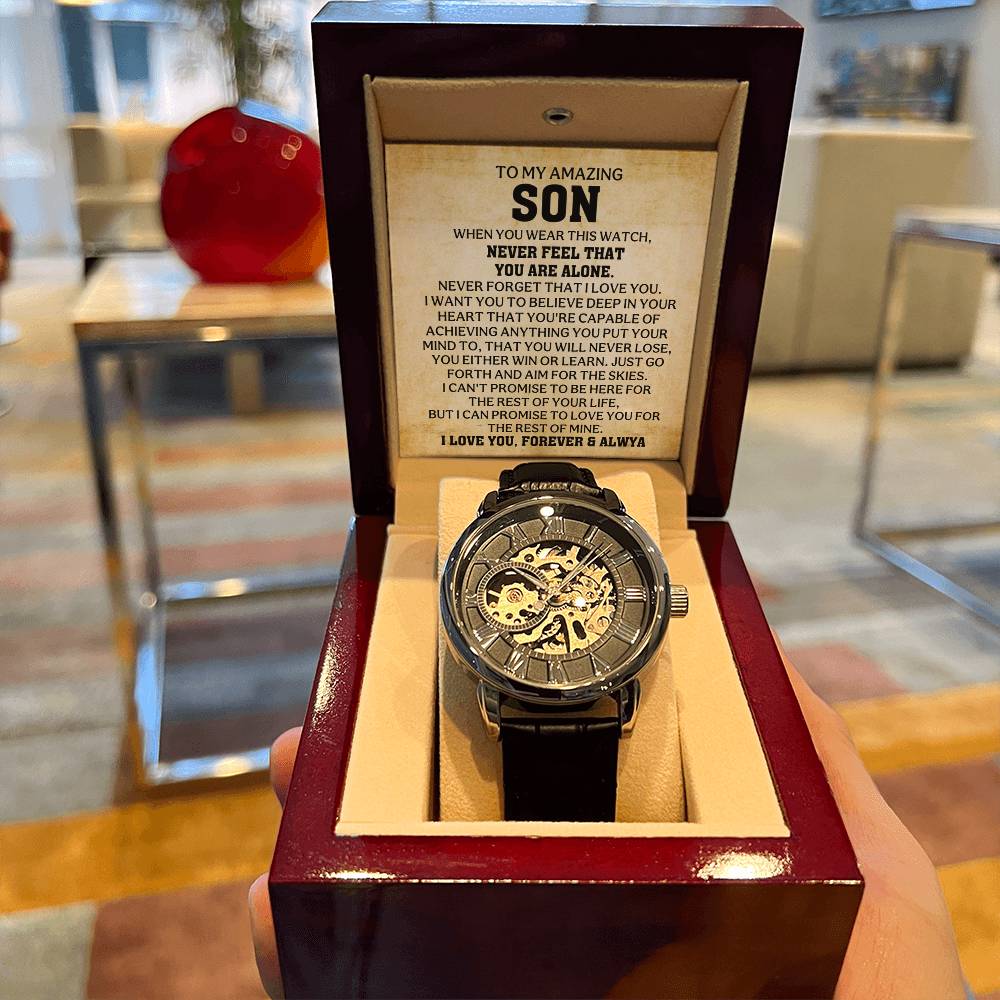 A Timeless Gift for My Son | Luxury Openwork Skeleton Watch & Keepsake Message Card