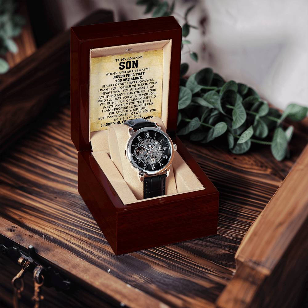 A Timeless Gift for My Son | Luxury Openwork Skeleton Watch & Keepsake Message Card