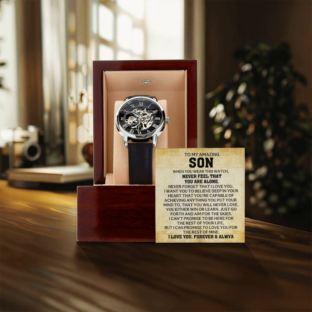 A Timeless Gift for My Son | Luxury Openwork Skeleton Watch & Keepsake Message Card