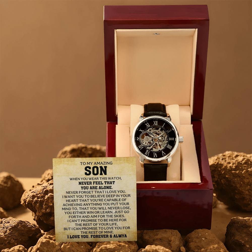A Timeless Gift for My Son | Luxury Openwork Skeleton Watch & Keepsake Message Card