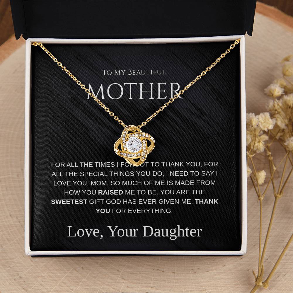 To My Beautiful Mom - Love Knot Necklace - Mother's Day Gift