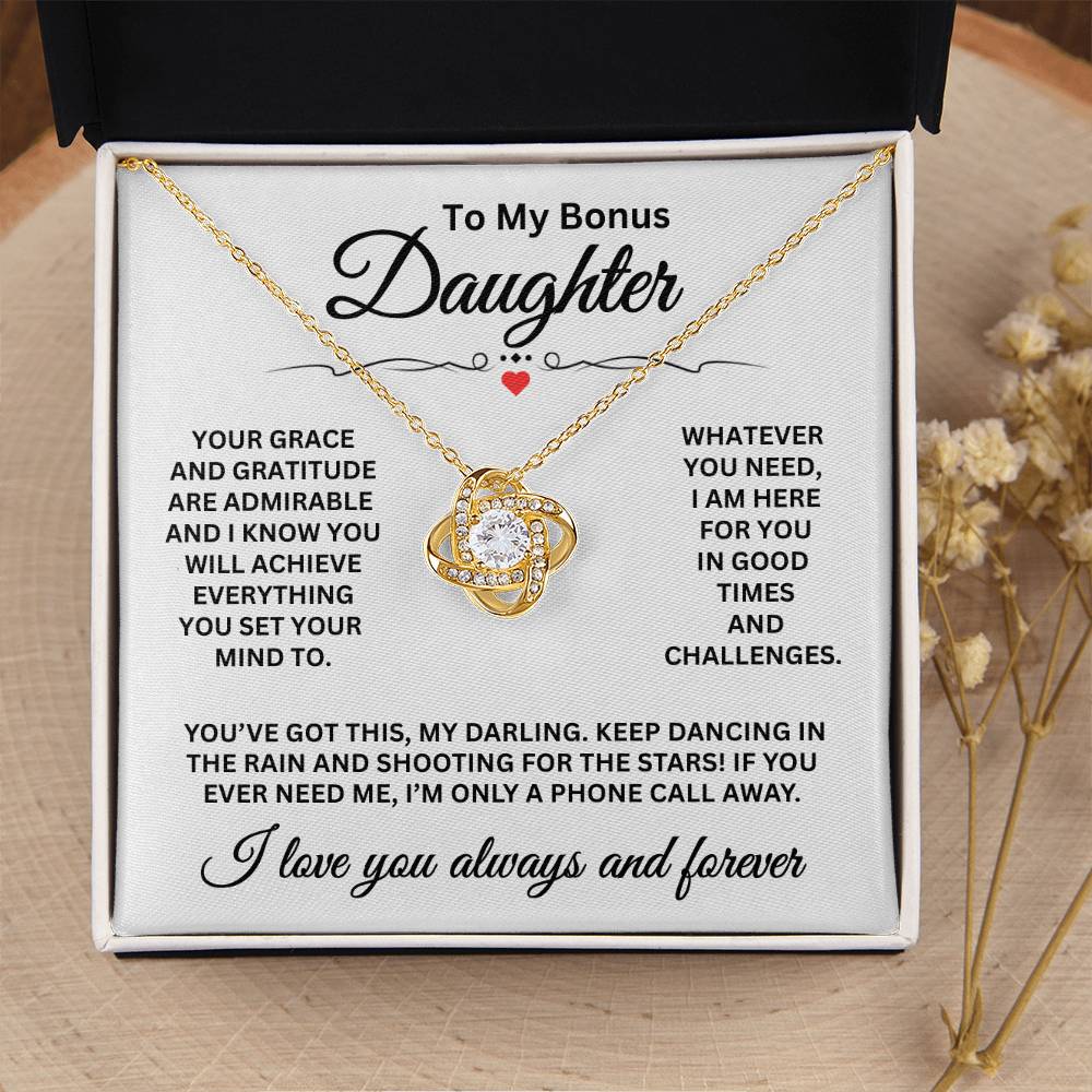 To My Bonus Daughter - I Love You Always And Forever - Love Knot Necklace