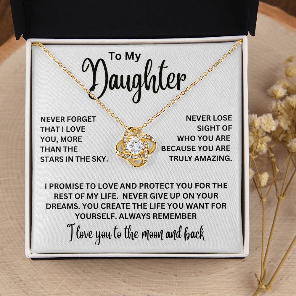 To My Daughter - I Love You To The Moon And Back - Love Knot Necklace