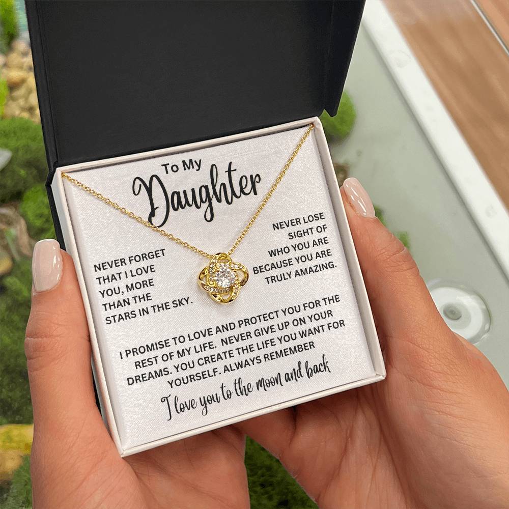 To My Daughter - I Love You To The Moon And Back - Love Knot Necklace