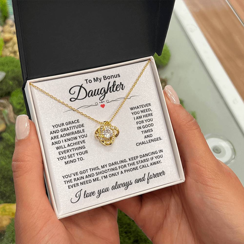 To My Bonus Daughter - I Love You Always And Forever - Love Knot Necklace