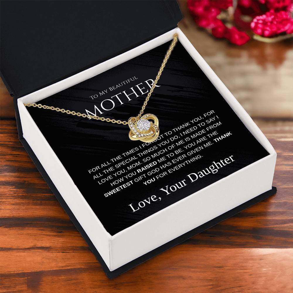 To My Beautiful Mom - Love Knot Necklace - Mother's Day Gift