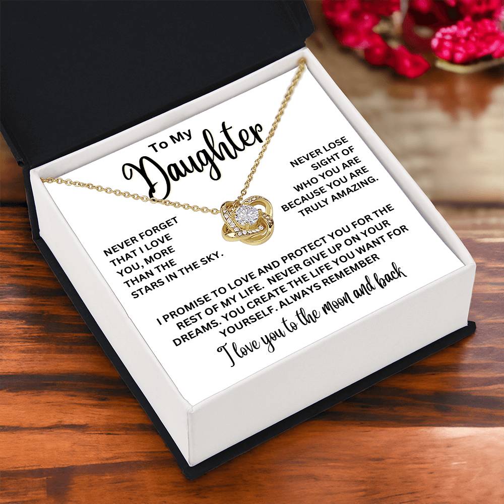 To My Daughter - I Love You To The Moon And Back - Love Knot Necklace