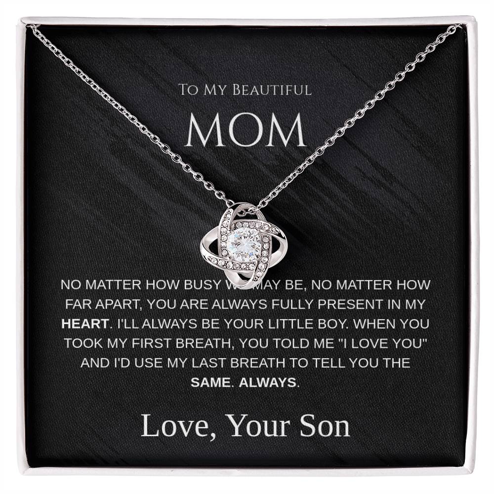 To My Beautiful Mom - Love Knot Necklace - Mother's Day Gift