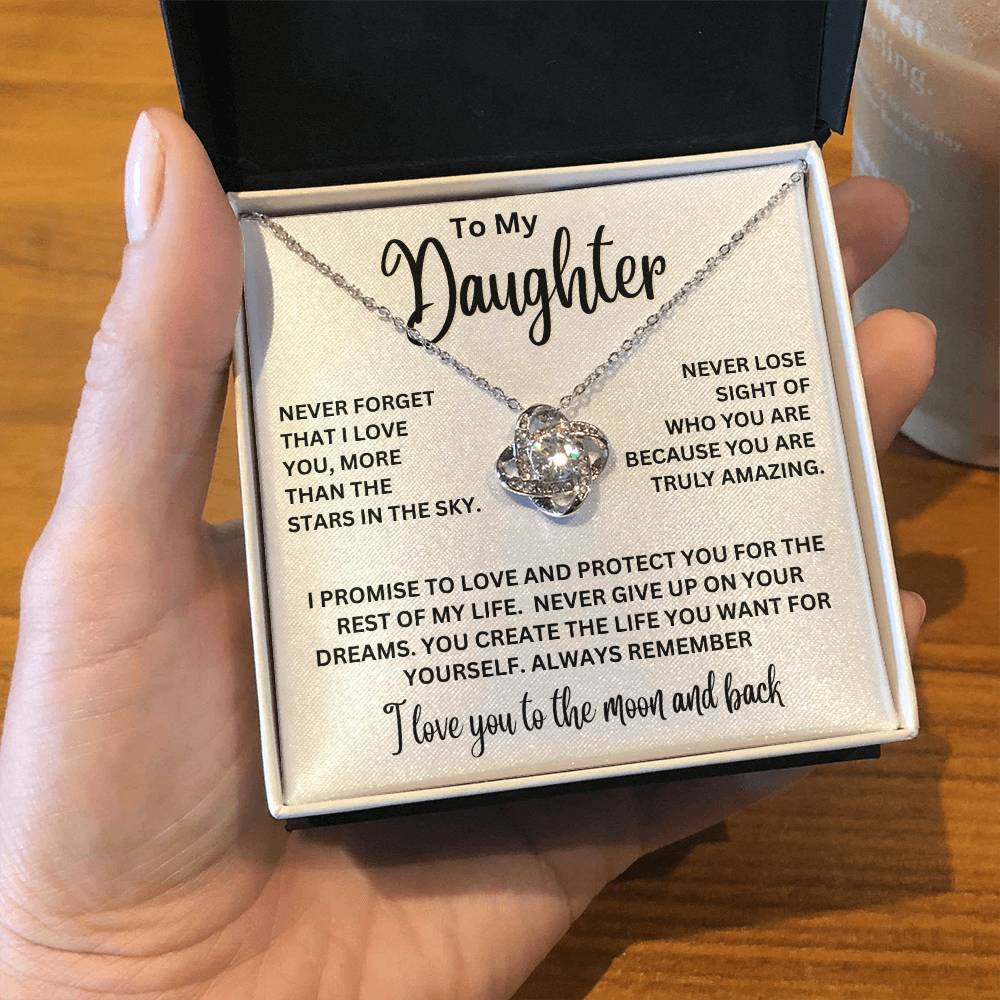 To My Daughter - I Love You To The Moon And Back - Love Knot Necklace