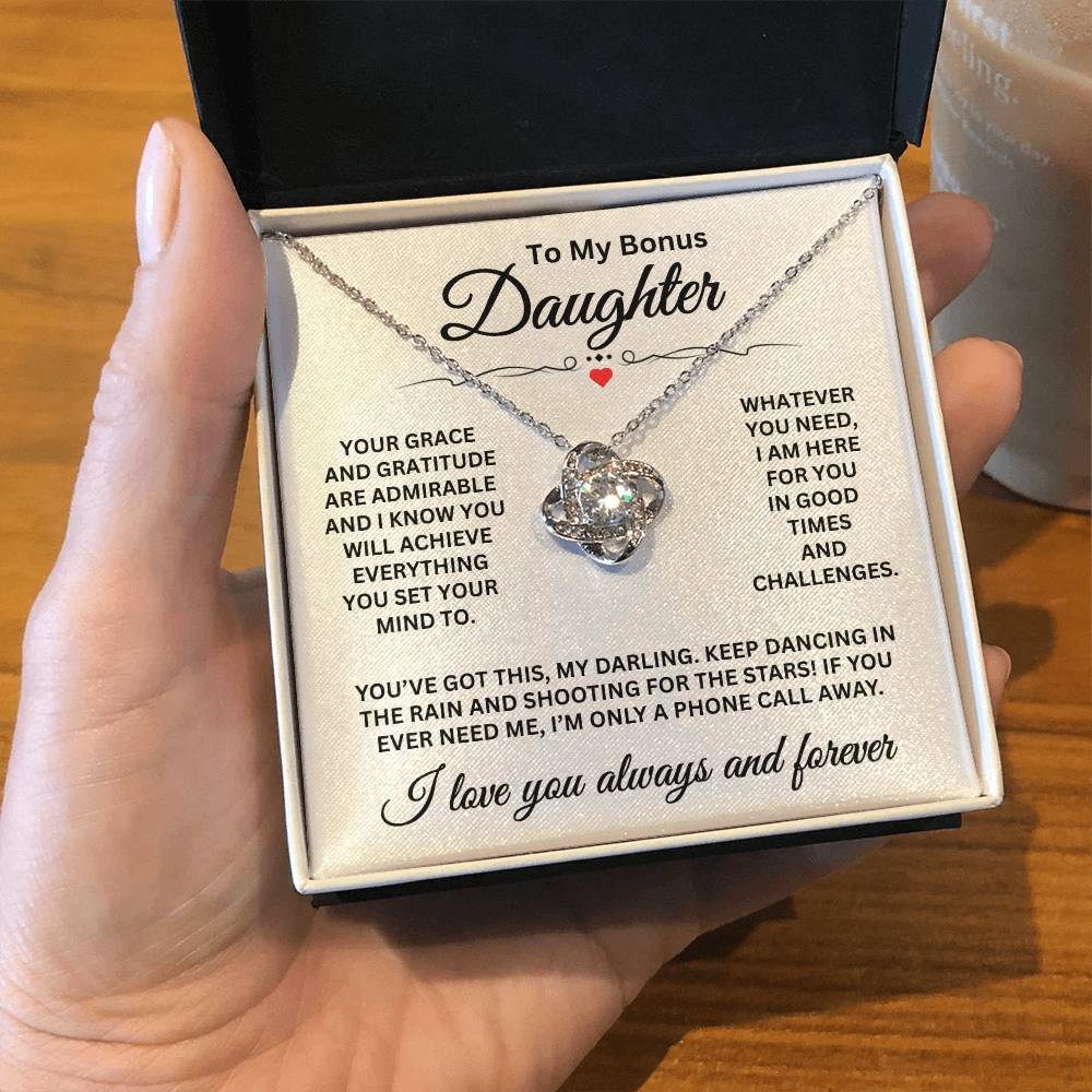 To My Bonus Daughter - I Love You Always And Forever - Love Knot Necklace