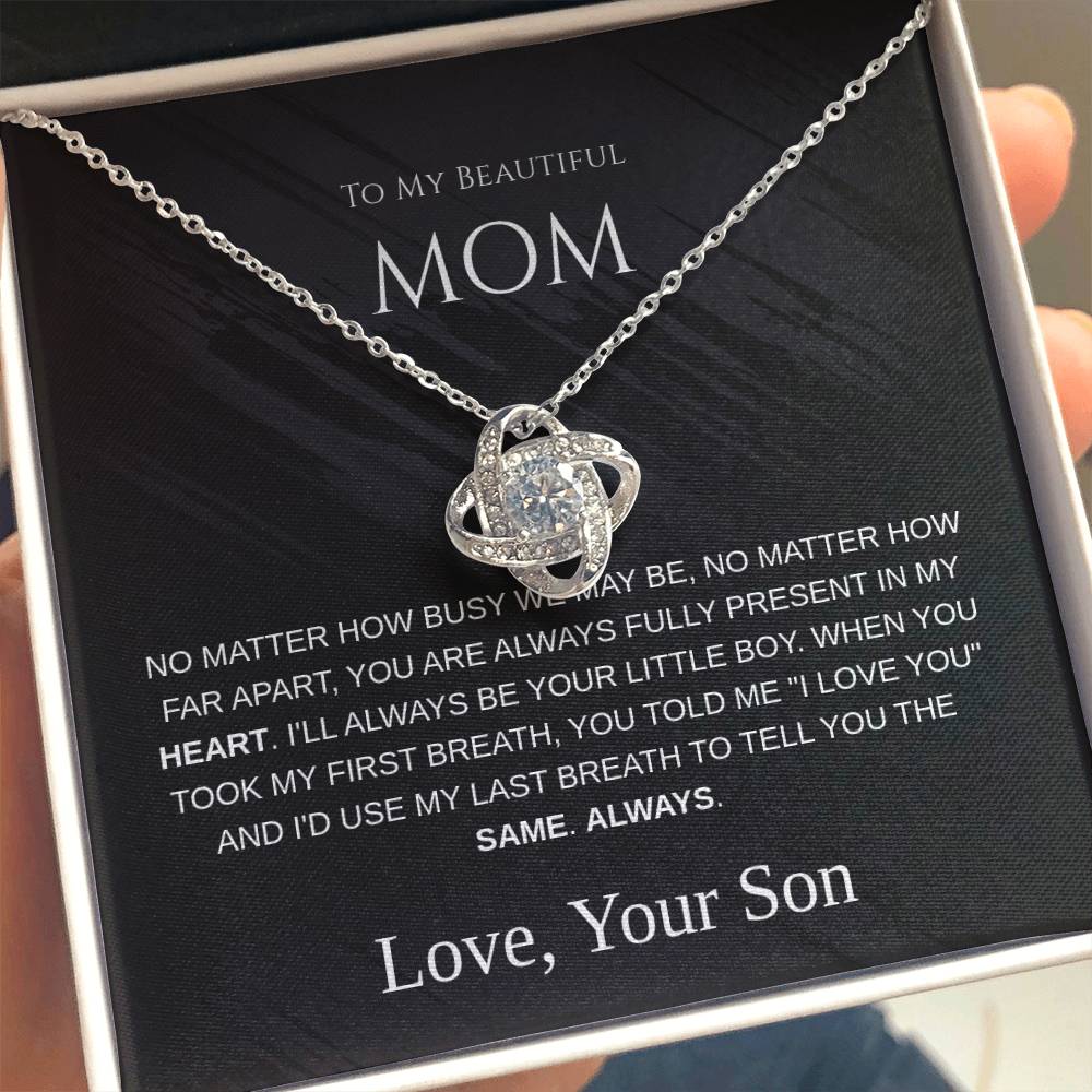 To My Beautiful Mom - Love Knot Necklace - Mother's Day Gift