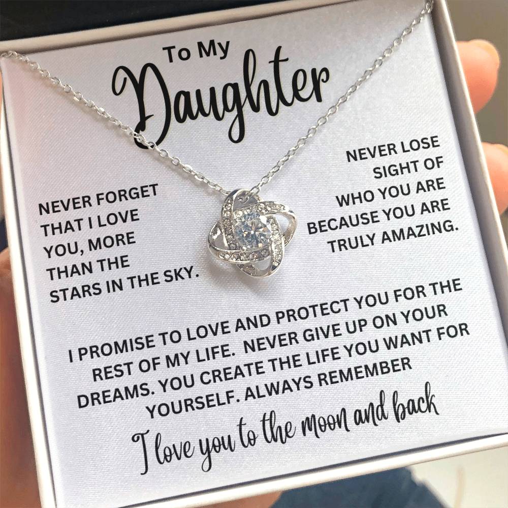 To My Daughter - I Love You To The Moon And Back - Love Knot Necklace