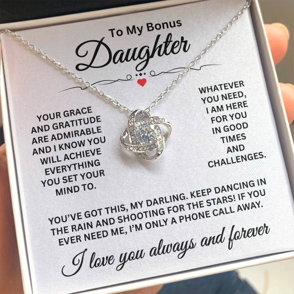 To My Bonus Daughter - I Love You Always And Forever - Love Knot Necklace