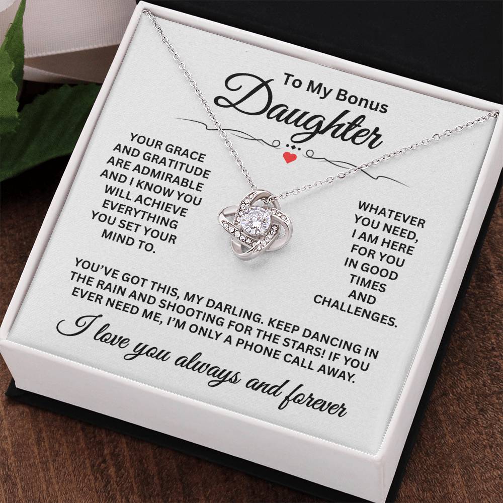 To My Bonus Daughter - I Love You Always And Forever - Love Knot Necklace