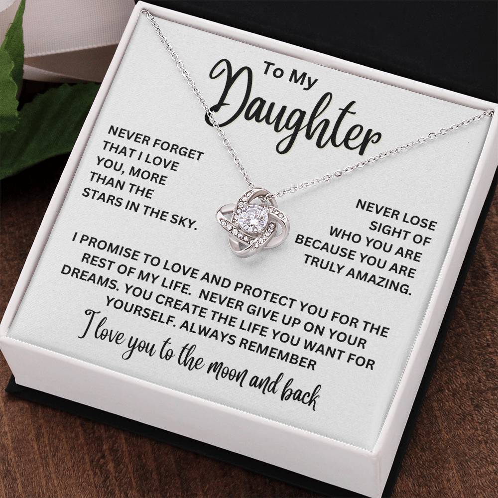 To My Daughter - I Love You To The Moon And Back - Love Knot Necklace