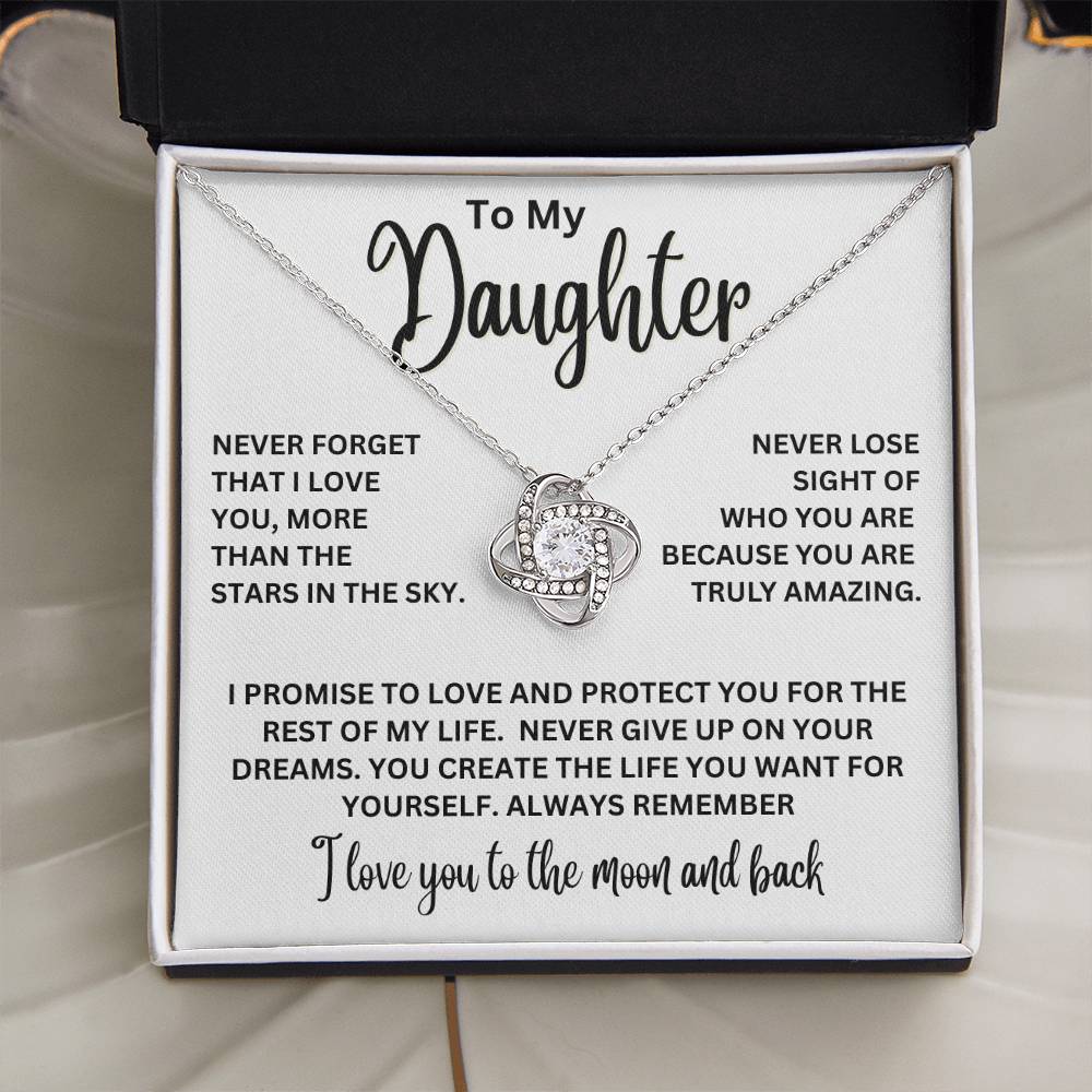 To My Daughter - I Love You To The Moon And Back - Love Knot Necklace