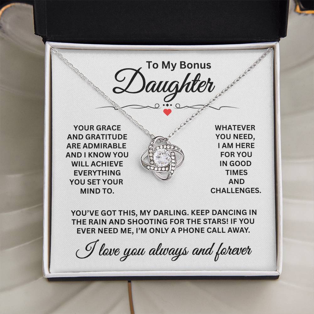 To My Bonus Daughter - I Love You Always And Forever - Love Knot Necklace