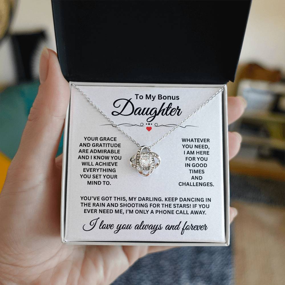 To My Bonus Daughter - I Love You Always And Forever - Love Knot Necklace