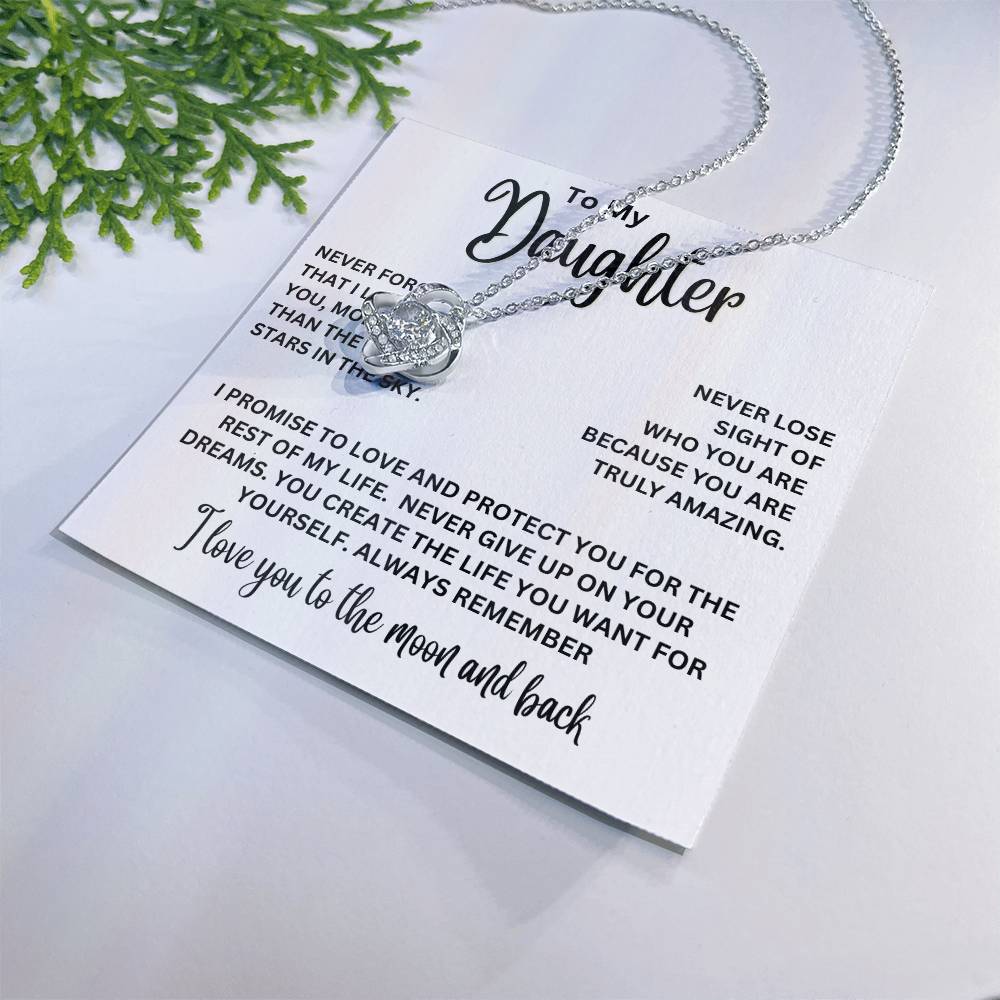 To My Daughter - I Love You To The Moon And Back - Love Knot Necklace