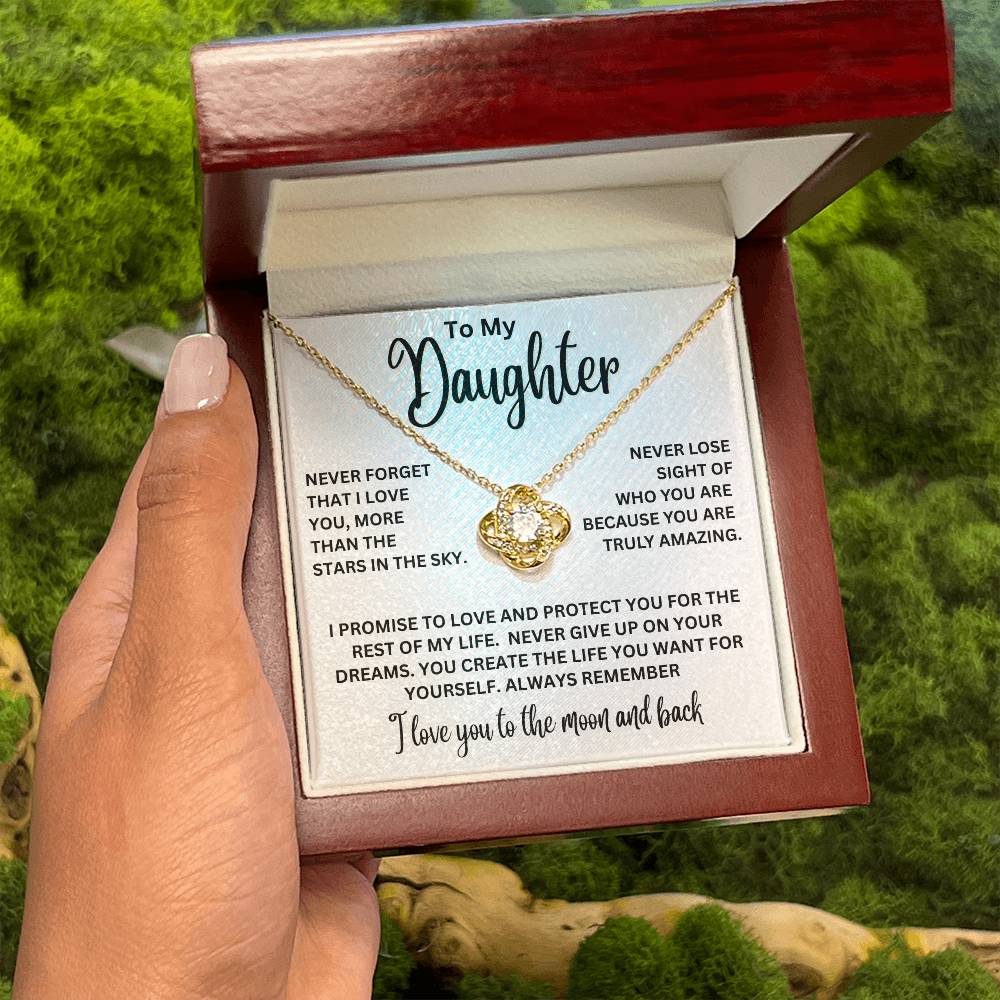 To My Daughter - I Love You To The Moon And Back - Love Knot Necklace