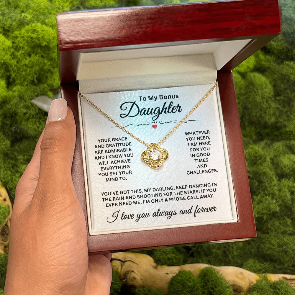 To My Bonus Daughter - I Love You Always And Forever - Love Knot Necklace
