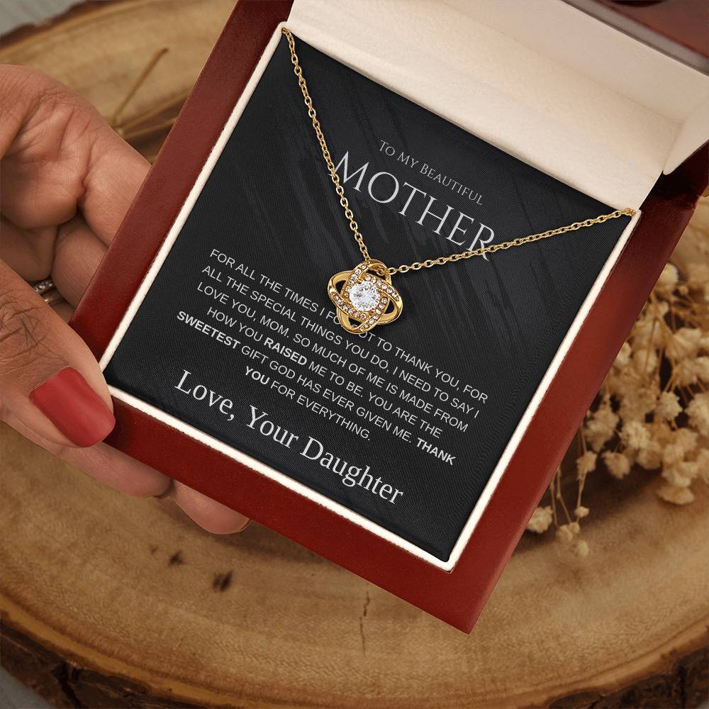 To My Beautiful Mom - Love Knot Necklace - Mother's Day Gift