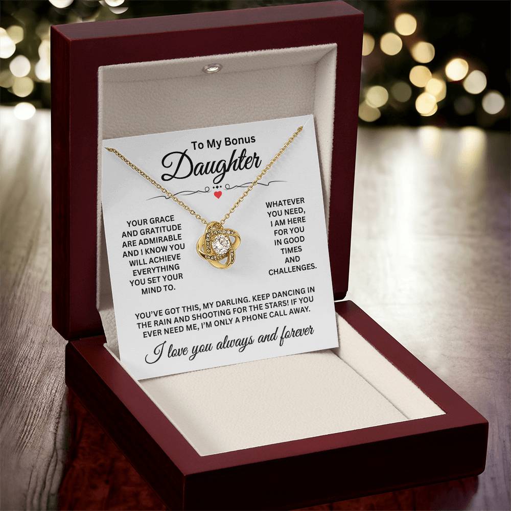 To My Bonus Daughter - I Love You Always And Forever - Love Knot Necklace