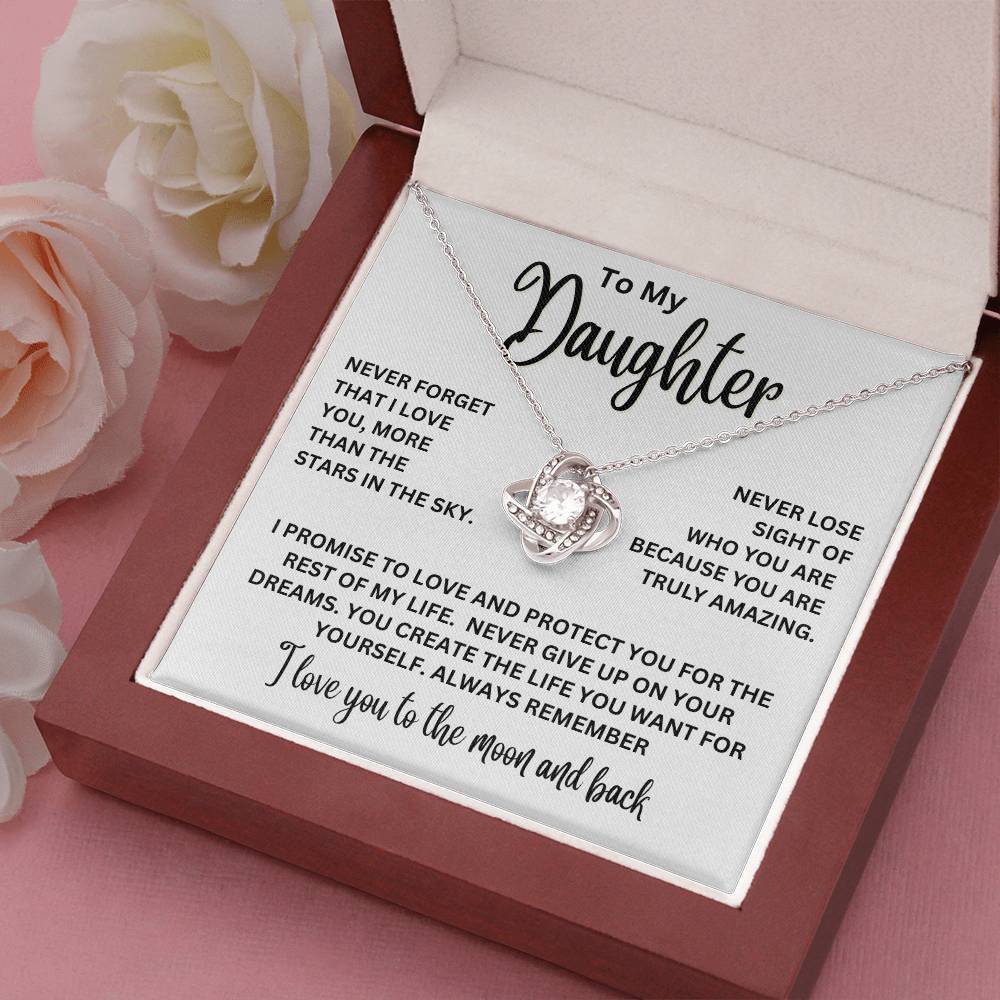 To My Daughter - I Love You To The Moon And Back - Love Knot Necklace