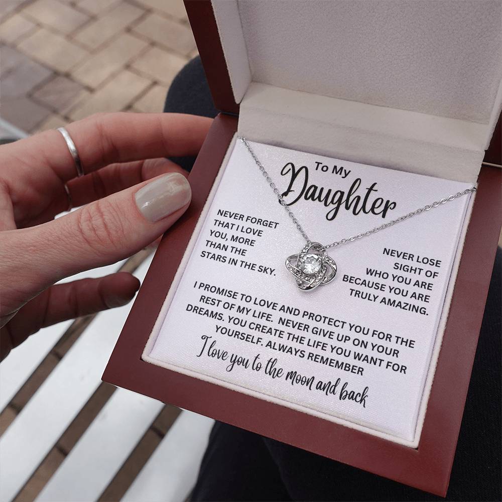 To My Daughter - I Love You To The Moon And Back - Love Knot Necklace