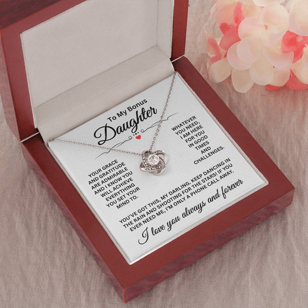 To My Bonus Daughter - I Love You Always And Forever - Love Knot Necklace
