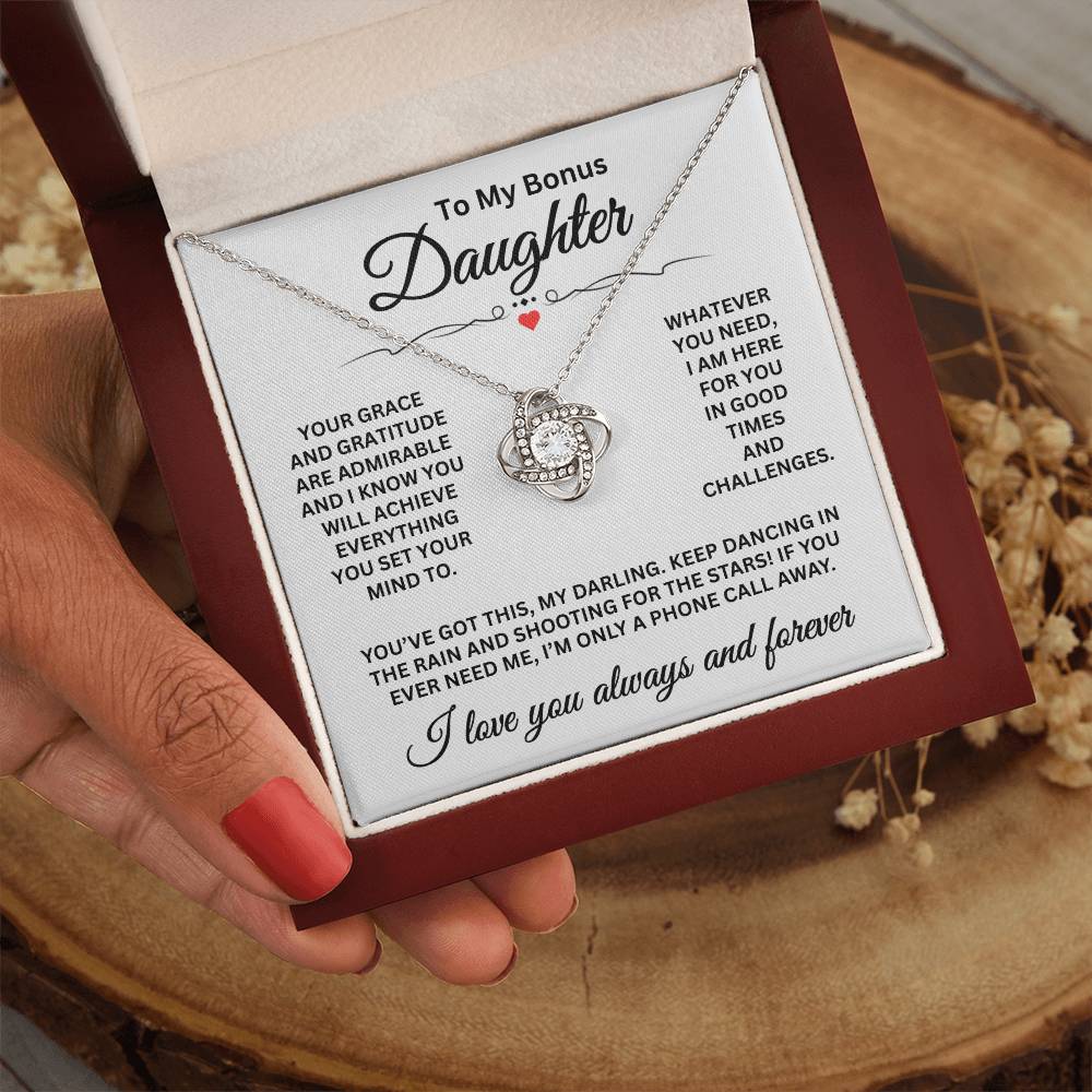 To My Bonus Daughter - I Love You Always And Forever - Love Knot Necklace