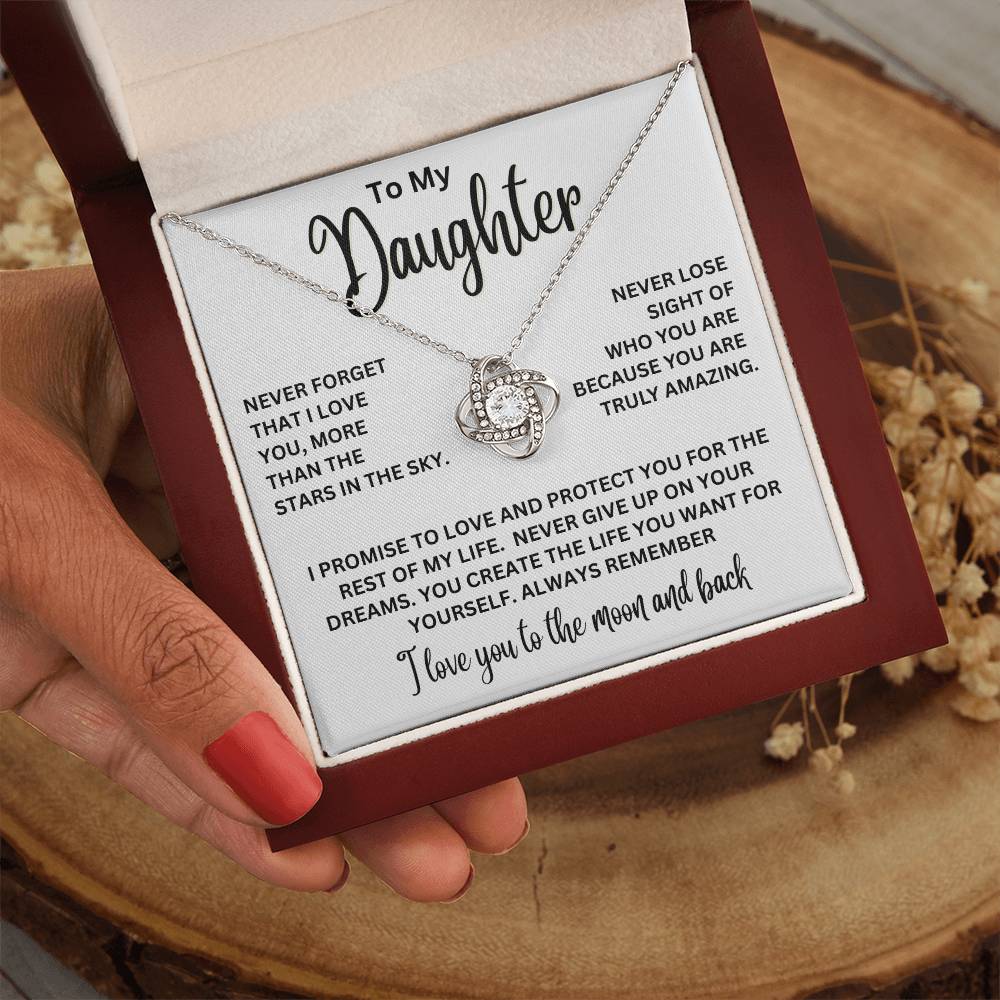 To My Daughter - I Love You To The Moon And Back - Love Knot Necklace