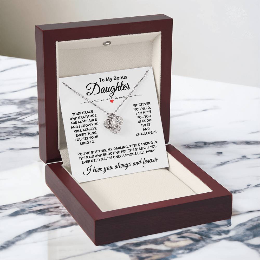 To My Bonus Daughter - I Love You Always And Forever - Love Knot Necklace